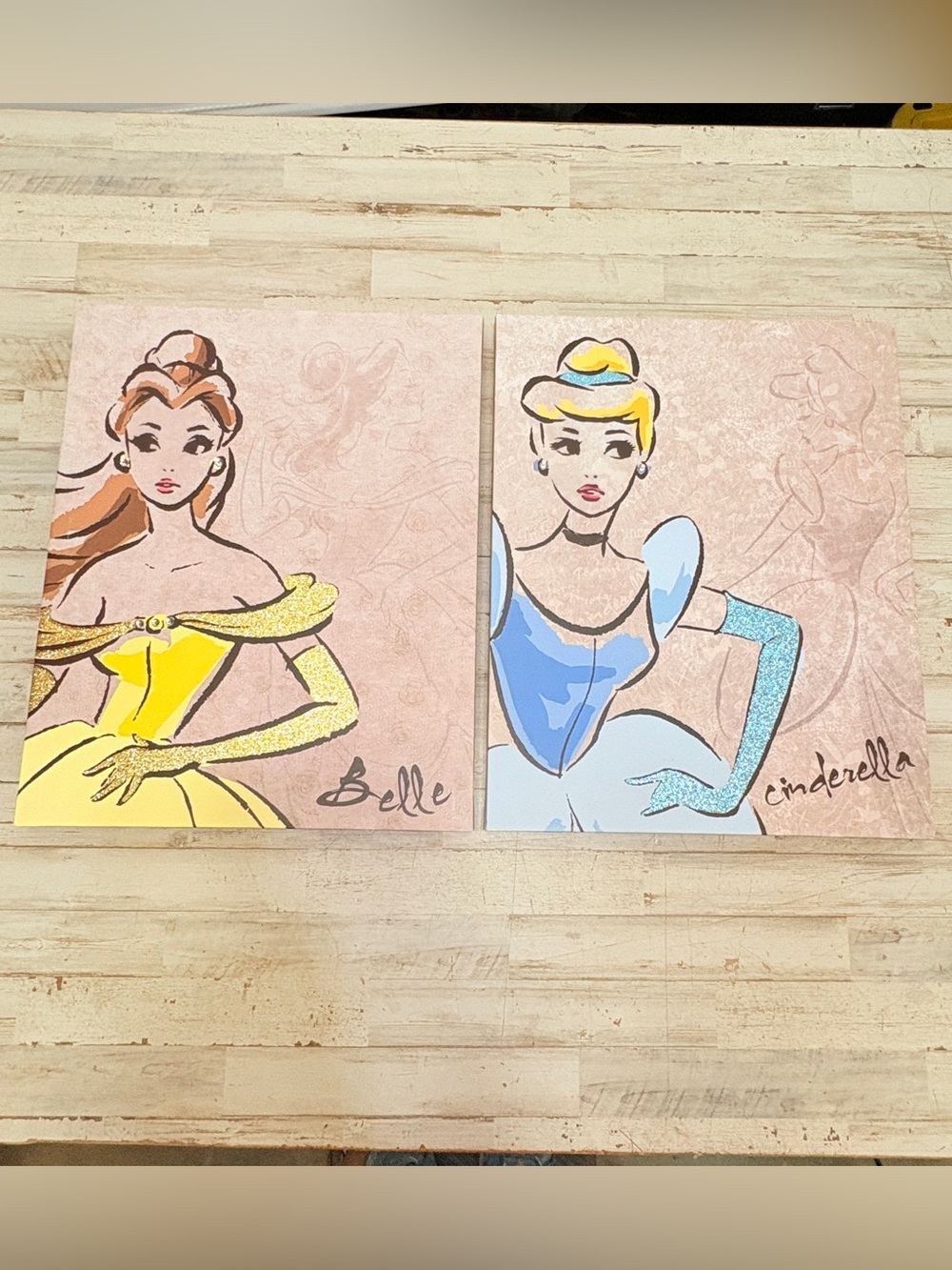Disney Princess Cinderella & Belle Wrapped Frame Canvas Wall Art 20x16 Jeweled